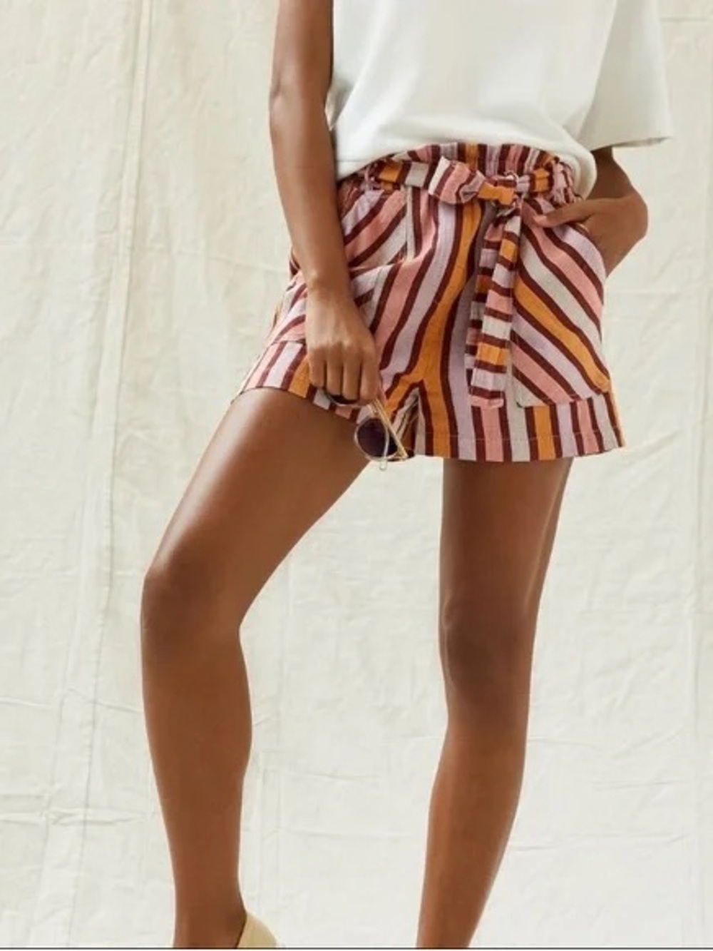 Anthropologie High-Waist Striped Paperbag Shorts